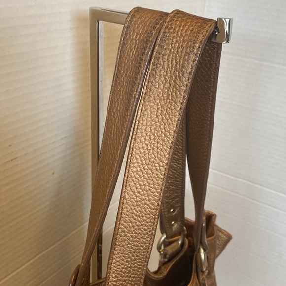 VGUC. Sigrid Olsen Brown/Bronze leather shoulder bag/drawstring bag. - Picture 10 of 16